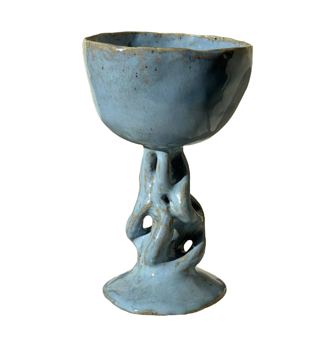Icy roots chalice in icy blue glaze on white clay