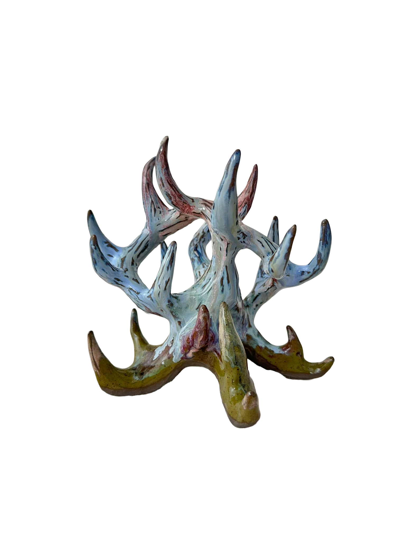 Ice coral ring holder in blue and rust tones