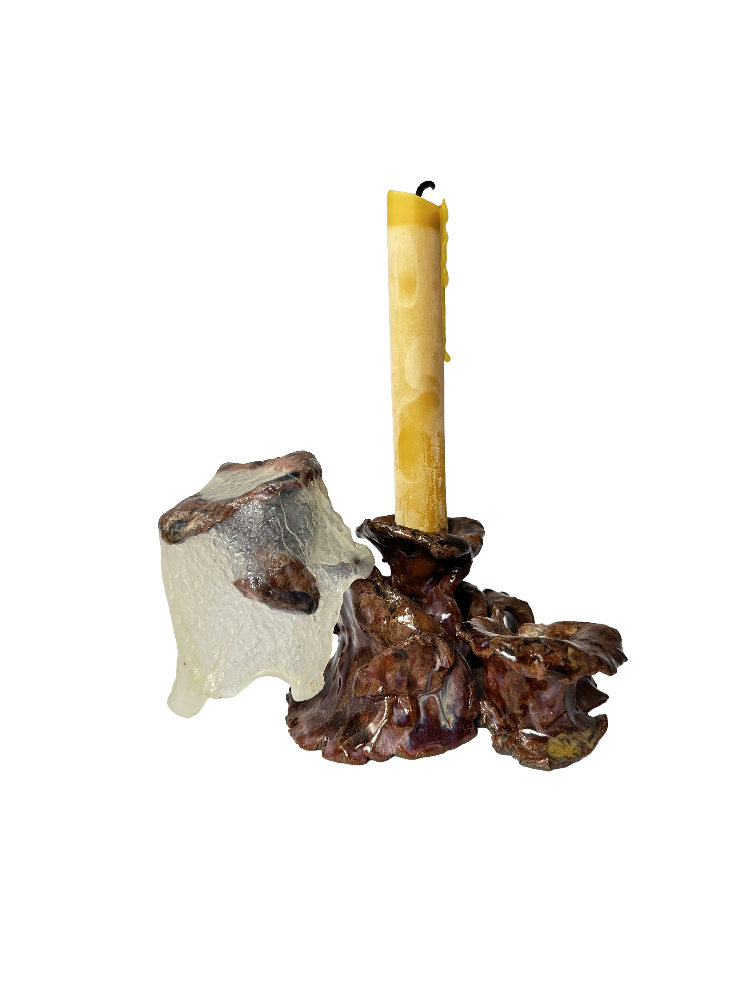 Happy Together — sculpture with SCOBY biofilm, stoneware and beeswax