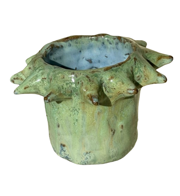 spiked pot in minty lustre and icy blue glaze
