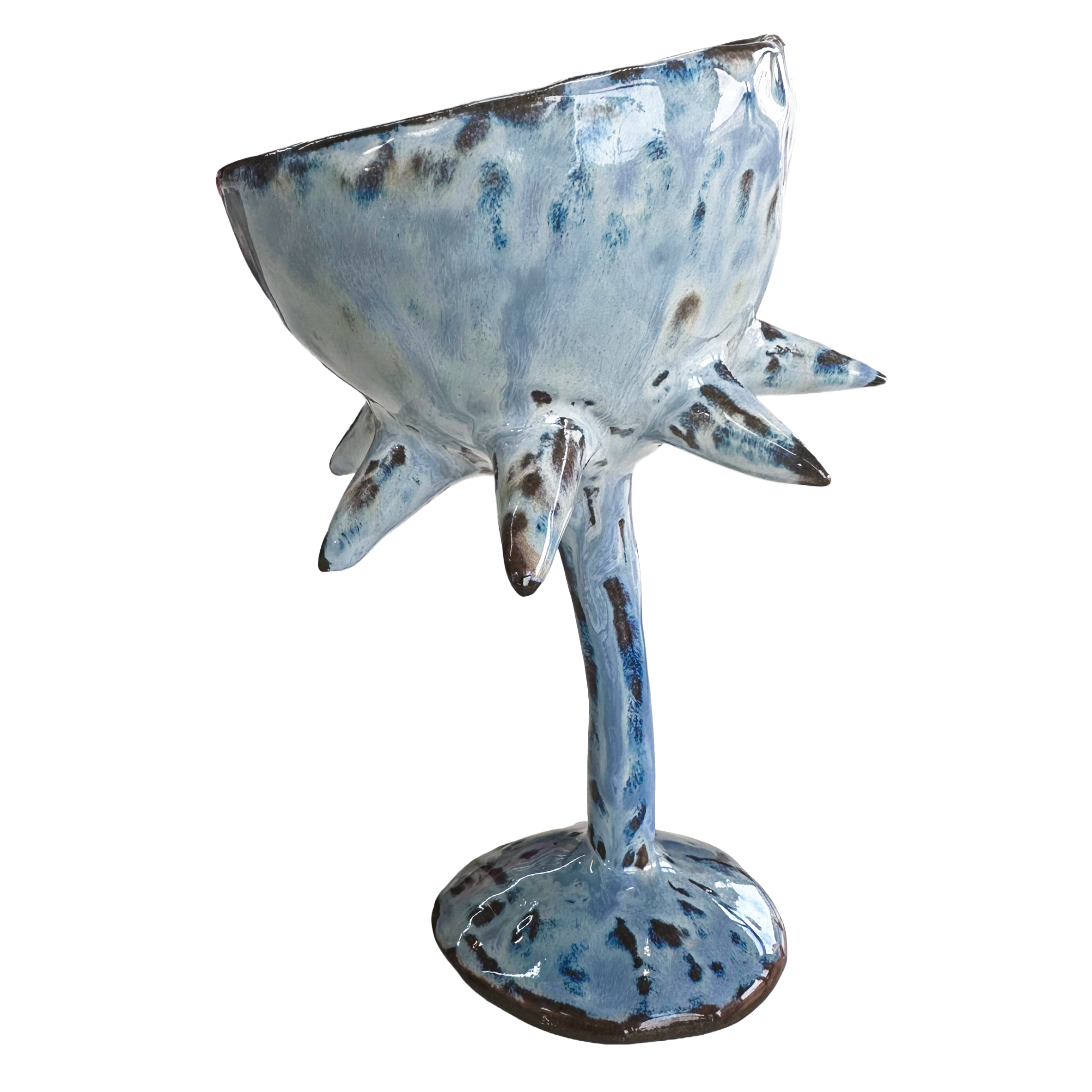 Icicle chalice in icy blue glaze on dark clay