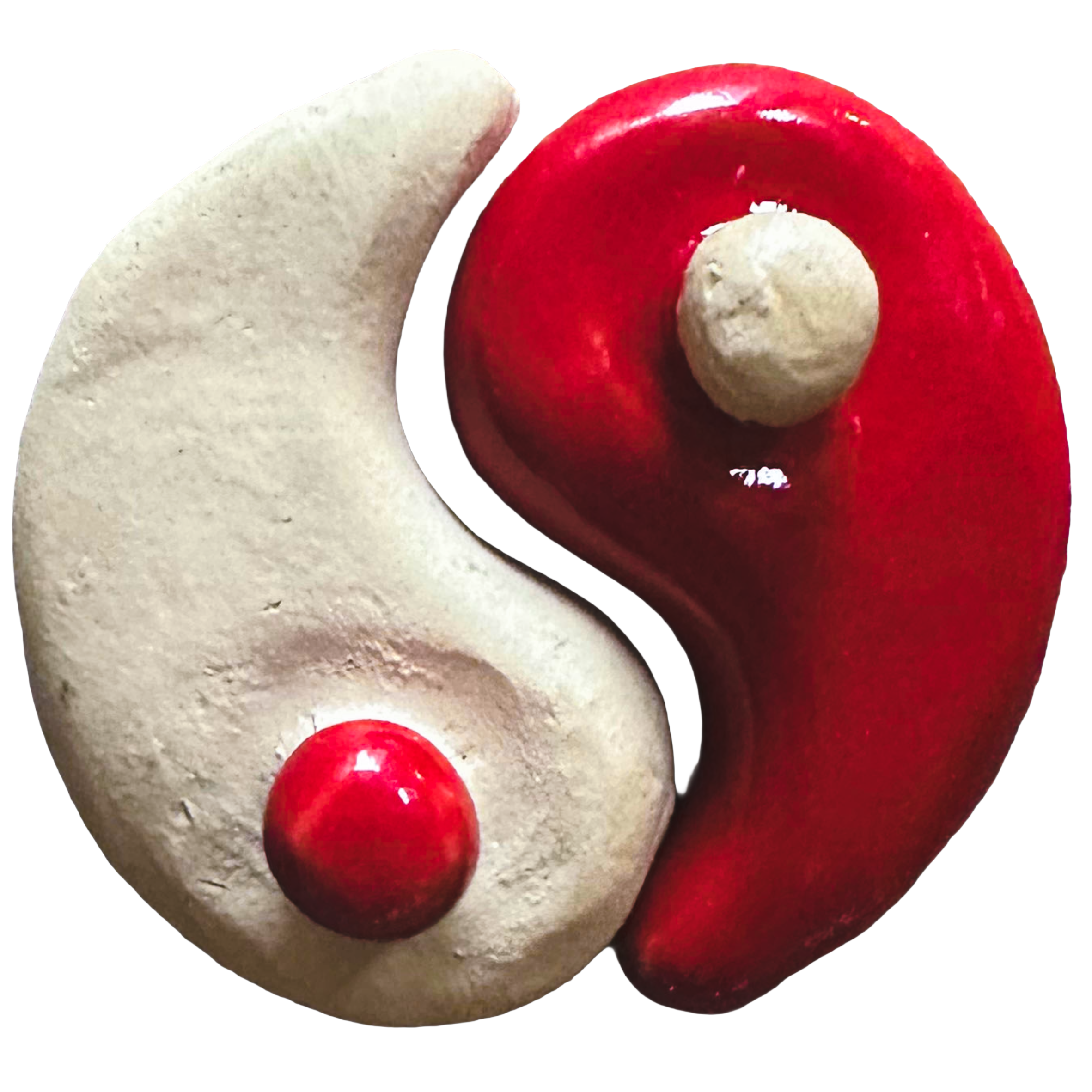 Yin Yang Fermentation Weights in white stoneware with red glaze